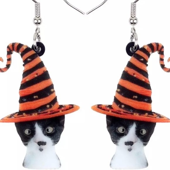 Basset Hound Doggie Dangle Handmade Earrings, Christmas Santa hat dog - Picture 1 of 16